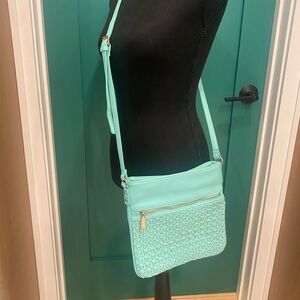 Aqua Green Crossbody Bag, Adjustable strap with interior pockets